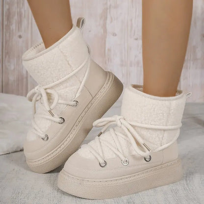 2024 Autumn and Winter New Thick-soled Cross-tie Snow Boots Thickened Mid-length Over-the-knee Warm Women's Boots