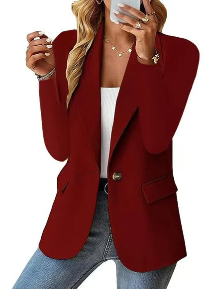 Fashion And Casual Women's Jacket, Spring And Autumn New Style, Solid Color Lapel Long Sleeved Suit Jacket