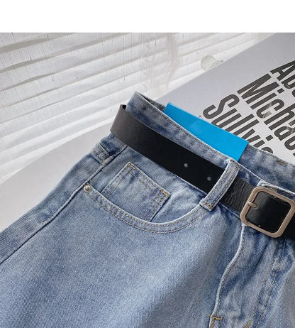 2022 New Spring Summer High-Waisted Slimming A- Line Denim Shorts Women's Loose-Fit Casual Heat Pants Rolled Edge Design