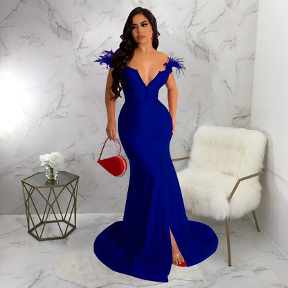 Sexy Strapless Long Maxi Dress Front Slit Bare Shoulder Women's Evening Summer Night Gown Party Dresses
