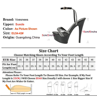 Luxury Rhinestone Sandals Women Wedding Party High Heels 15CM Summer Ankle Strap Buckle Stiletto Heels Silvery Pole Dance Shoes