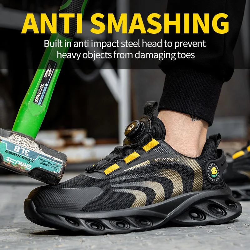 Rotary Buckle Work Sneakers Protective Shoes Lightweight Safety Shoes Puncture-Proof Anti-smash Steel Toe Shoes Work Footwear