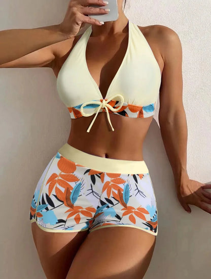 Sexy Print Halter Neck Bikini Set High Waist Women's Swimsuit Cross-Border New Arrival Hot Sale Of The Season Trendy Split Desig