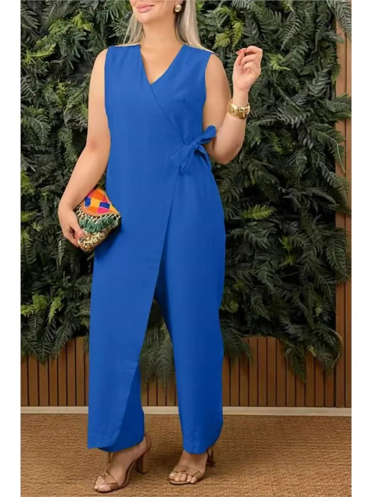 Sexy V-neck Sleeveless Suspender Cross Strap Jumpsuit Spring Summer Women's Clothing Solid Color Casual Fashion Suspender Pants