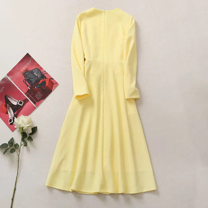 Princess Dress Kate Middleton Yellow Dress long Sleeve Women Dress