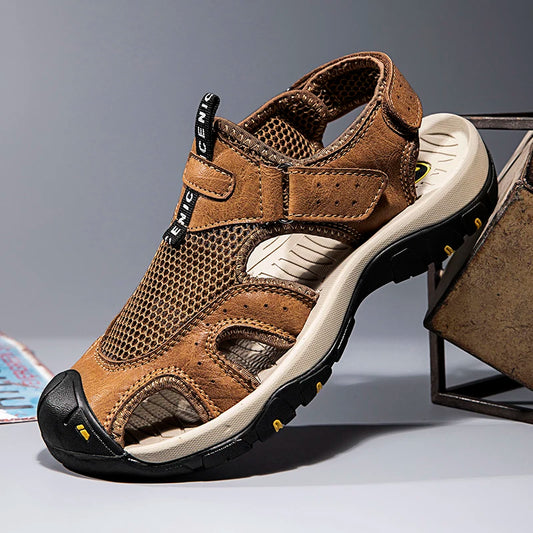 Summer Men's Sandals Breathable Mesh Upper Mens Casual Shoes Outdoor Men Leather Sandals for Men Beach Sandals Roman Mens Shoes