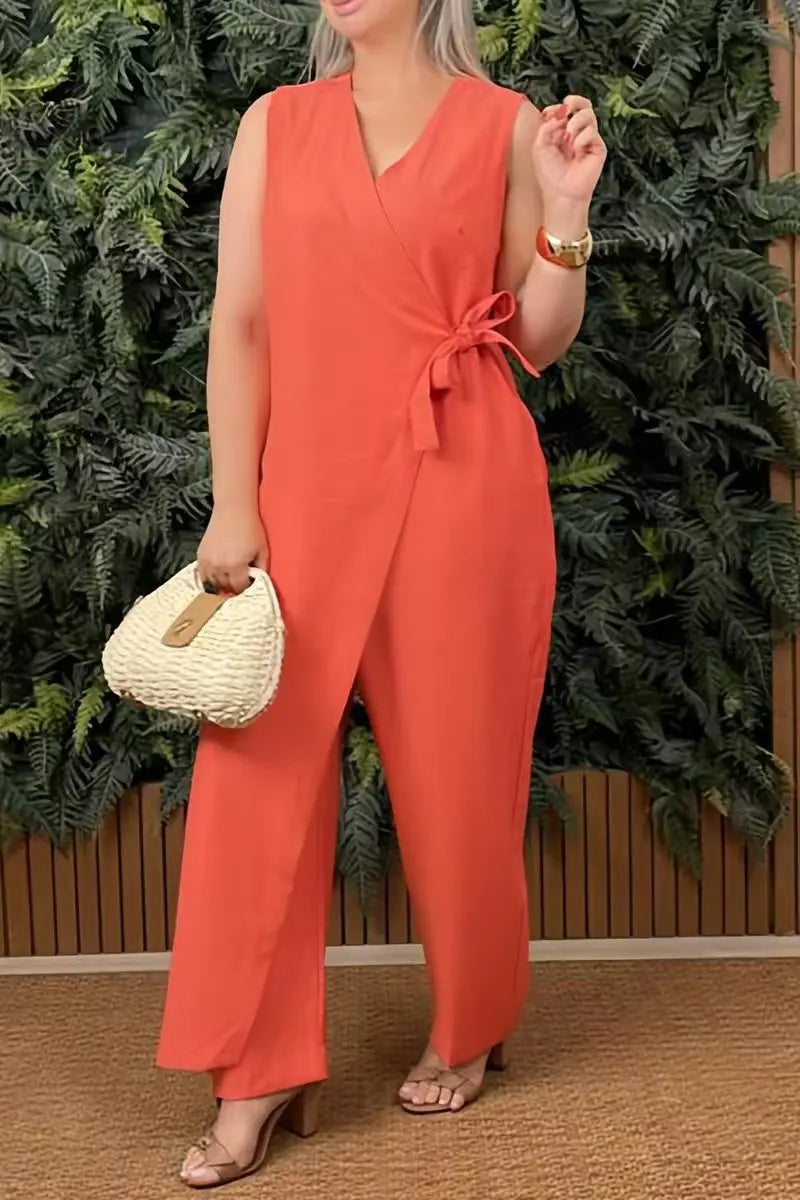 Sexy V-neck Sleeveless Suspender Cross Strap Jumpsuit Spring Summer Women's Clothing Solid Color Casual Fashion Suspender Pants