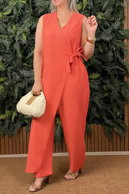 Sexy V-neck Sleeveless Suspender Cross Strap Jumpsuit Spring Summer Women's Clothing Solid Color Casual Fashion Suspender Pants