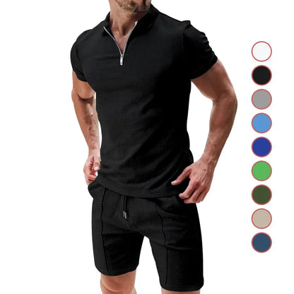 Fashion Casual Men's Short Sleeve Shorts Set Summer Breathable Solid Color Loose Lapel T-shirt Set Men Men Clothing