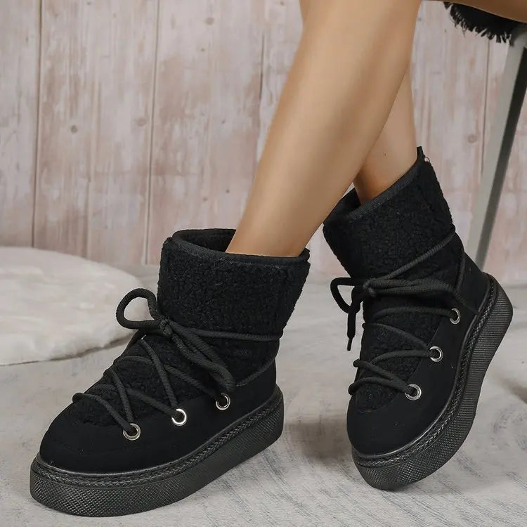 2024 Autumn and Winter New Thick-soled Cross-tie Snow Boots Thickened Mid-length Over-the-knee Warm Women's Boots