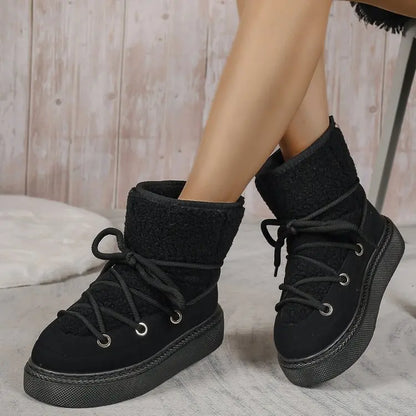 2024 Autumn and Winter New Thick-soled Cross-tie Snow Boots Thickened Mid-length Over-the-knee Warm Women's Boots