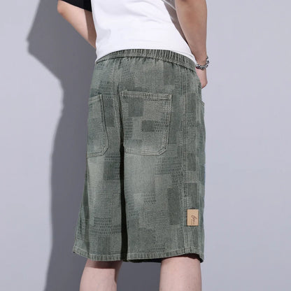 Casual Mens Clothing Baggy Denim Shorts Summer Fashion Starry Sky Pattern Elastic Waist Shorts Men Streetwear Short Jeans Korean