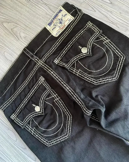 Y2k New Harajuku Retro Cherry Blossom Embroidered Blue Loose Jeans for Mens and Womens Gothic Fashion Low Waist Wide Leg Jeans
