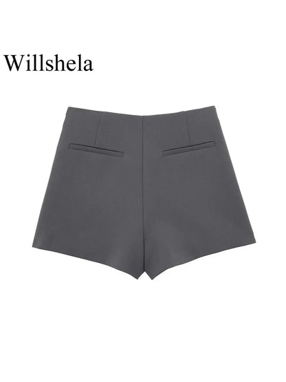 Willshela Women Fashion Solid Bandage Side Zipper Mini Skirts Shorts Vintage High Waist Female Chic Lady Shorts