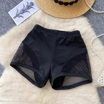Foamlina Women's Casual Sweatpants Girl's Summer New Sexy Tight Hip Pants Pure Lust Black Grid Patchwork Y2K Street Shorts