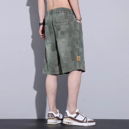 Casual Mens Clothing Baggy Denim Shorts Summer Fashion Starry Sky Pattern Elastic Waist Shorts Men Streetwear Short Jeans Korean