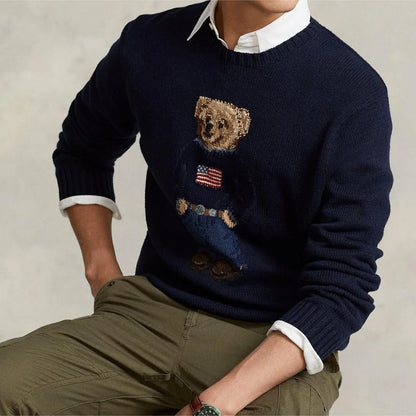 Embroidered Bear Men's Knitted Sweater Pullover 2025 New Autumn/winter Rl Top Coat Luxury Designer High Quality Wool Pullover