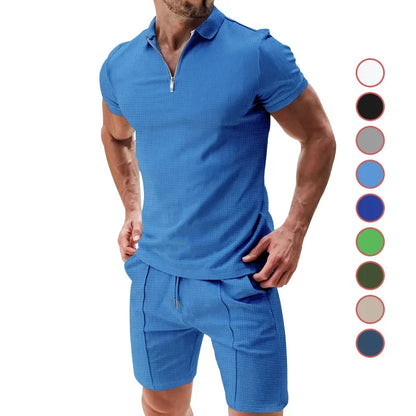 Fashion Casual Men's Short Sleeve Shorts Set Summer Breathable Solid Color Loose Lapel T-shirt Set Men Men Clothing