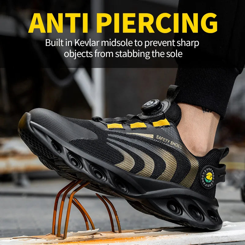 Rotary Buckle Work Sneakers Protective Shoes Lightweight Safety Shoes Puncture-Proof Anti-smash Steel Toe Shoes Work Footwear