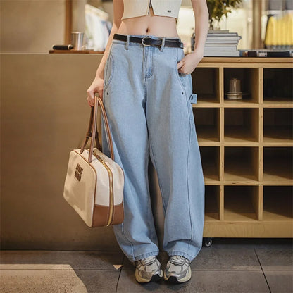Maden Vintage Deconstructed Washed Jeans Women Spring Fall Straight Leg Wide Denim Pants Heavyweight Casual Streetwear Trousers