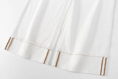 Maxdutti Vintage Loose Mom White High Waist Jeans Wide Leg Jeans Women With Contrasting Stitching Casual Trousers