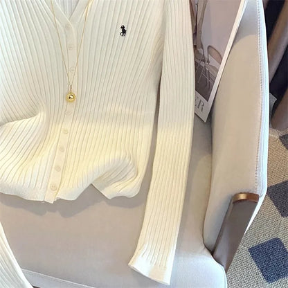 YuooMuoo Brand Fashion Knitted Tops 2025 New Y2K Embroidery Long Sleeve Cardigans Sweaters Korean Fashion Streetwear Lady Shirts