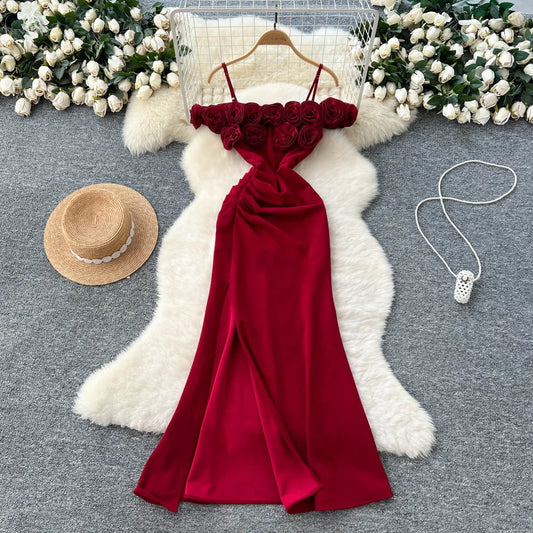 Chic Elegant vintage floral sleeveless split Vacation Party Women Summer Vestidos ceremony dresses