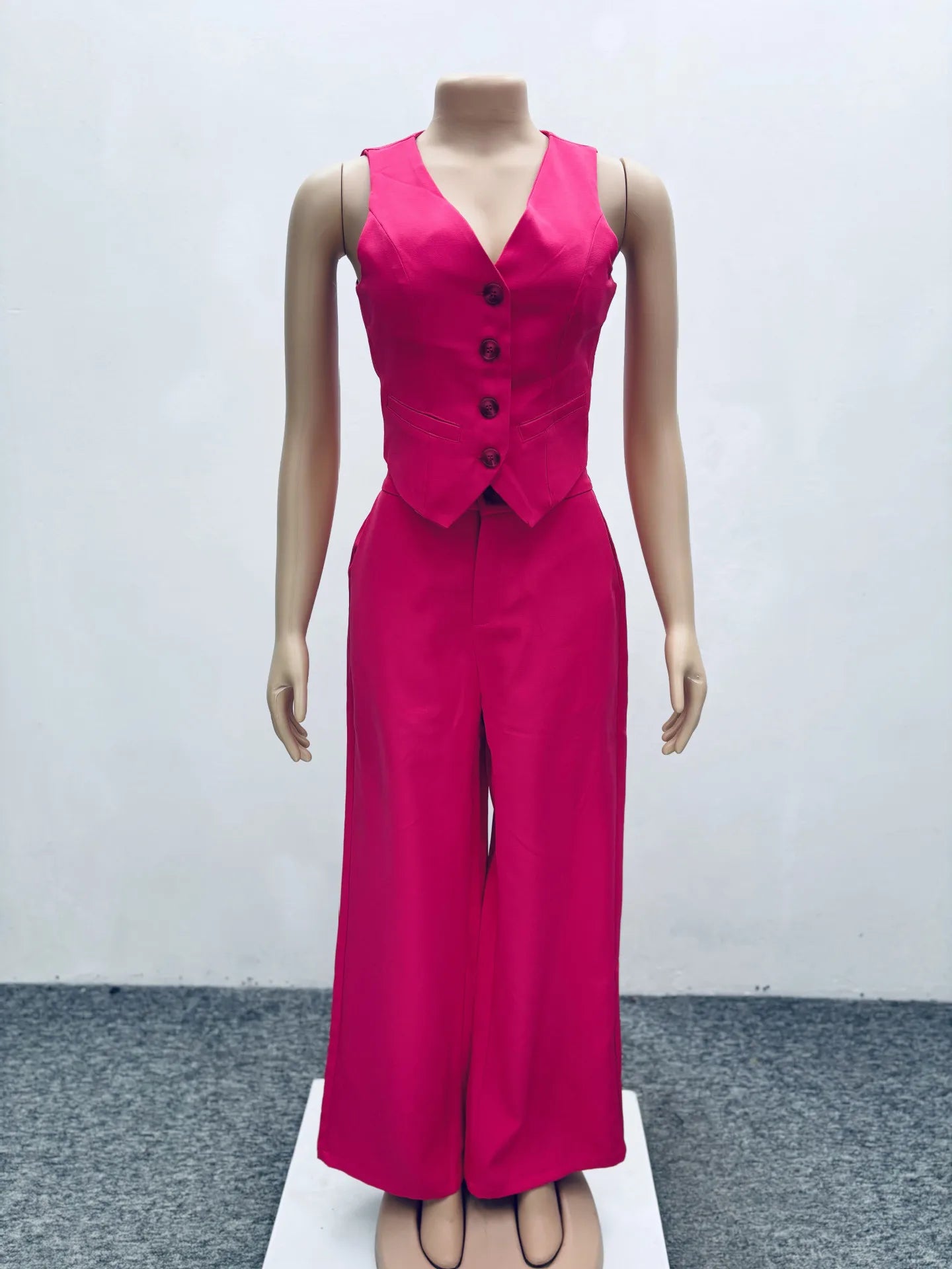 Pant Set Women Two Piece Sets Sleeveless V Neck Y2k Streetwear Vest Tops Wide Leg Long Pants Party Club Slim Fit Elegant Work