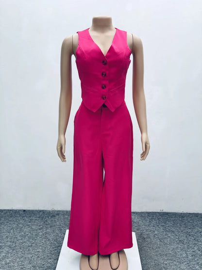 Pant Set Women Two Piece Sets Sleeveless V Neck Y2k Streetwear Vest Tops Wide Leg Long Pants Party Club Slim Fit Elegant Work