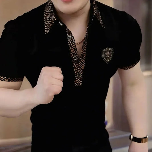 New Summer Fashion Light Luxury Handsome Short sleeved POLO Shirt Men's Casual Business Lapel Top