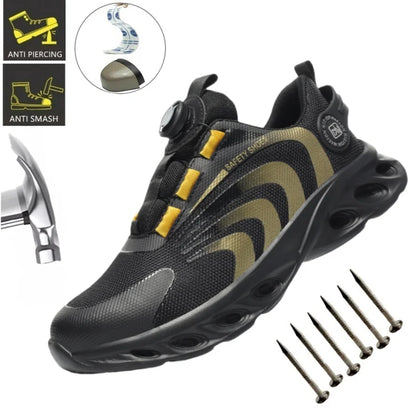 Rotary Buckle Work Sneakers Protective Shoes Lightweight Safety Shoes Puncture-Proof Anti-smash Steel Toe Shoes Work Footwear