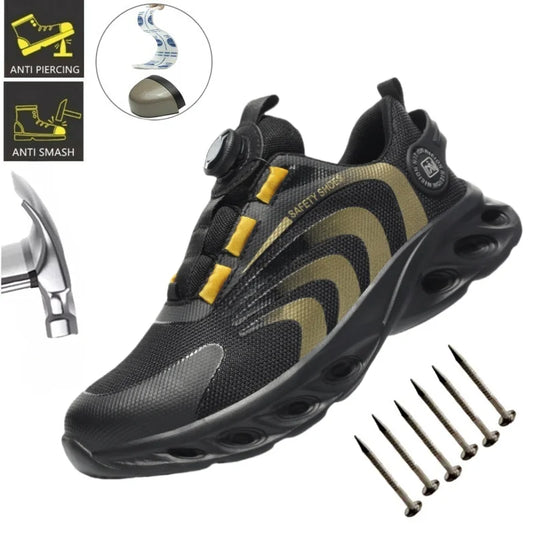 Rotary Buckle Work Sneakers Protective Shoes Lightweight Safety Shoes Puncture-Proof Anti-smash Steel Toe Shoes Work Footwear