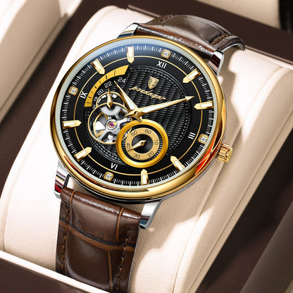 POEDAGAR Sports Luxury Men Clock Waterproof Luminous Man Watch Hollow Tourbillon Automatic Mechanical Leather Men's Watches Male