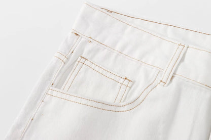 Maxdutti Vintage Loose Mom White High Waist Jeans Wide Leg Jeans Women With Contrasting Stitching Casual Trousers
