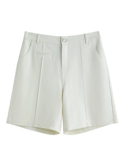 DUSHU 2025 Summer Women's Stretch Denim Mid-Length Shorts - Streamlined Straight-Leg Design & Versatile Urban Jeans