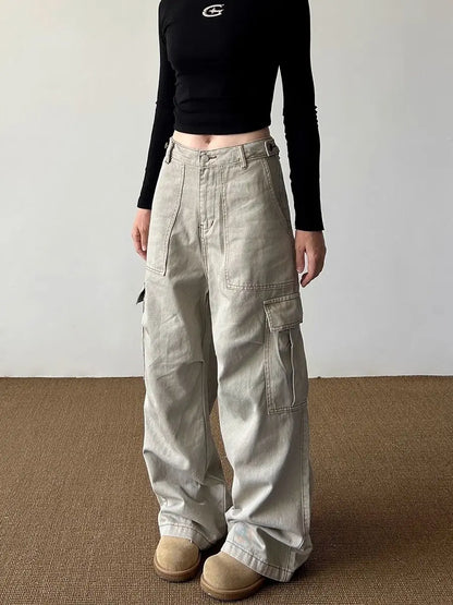 American Retro Multi-pocket Cargo Jeans With Big Pocket Do Old and Washed Jeans Denim Trousers Women Baggy Pants Y2k Clothing