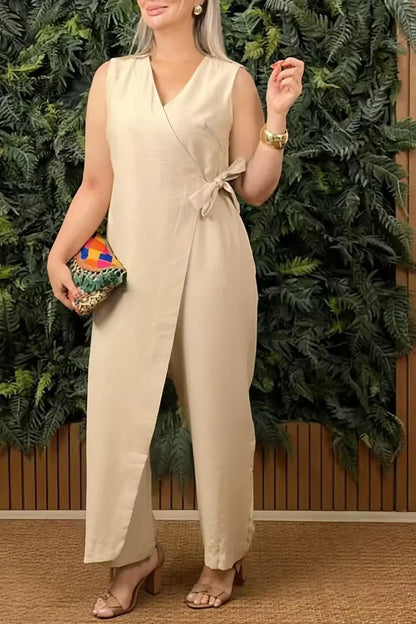 Sexy V-neck Sleeveless Suspender Cross Strap Jumpsuit Spring Summer Women's Clothing Solid Color Casual Fashion Suspender Pants