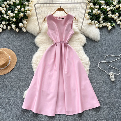 Chic O-Neck Vintage sleeveless Elegant evening dress High Waist Korean Fashion Vestidos  women clothing