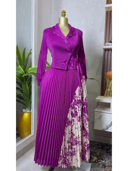 EGRM 2025 Spring New Pleated A-line Dress elegant Suit Collar Mid To Long Style Waist Cinching Slimming Women Folds Skirt 6G5972