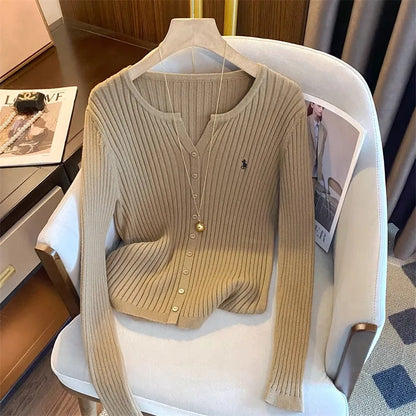 YuooMuoo Brand Fashion Knitted Tops 2025 New Y2K Embroidery Long Sleeve Cardigans Sweaters Korean Fashion Streetwear Lady Shirts