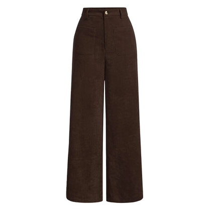 Women's Plain Pocket Button Front Wide Leg Pants, Casual High Waist Trousers for Daily Wear, Ladies Bottoms for All Seasons