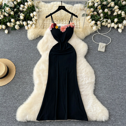 sweet sleeveless Three-dimensional flower slip Dress Chic Elegant Vestidos Vintage party Women Fashion pencil dresses