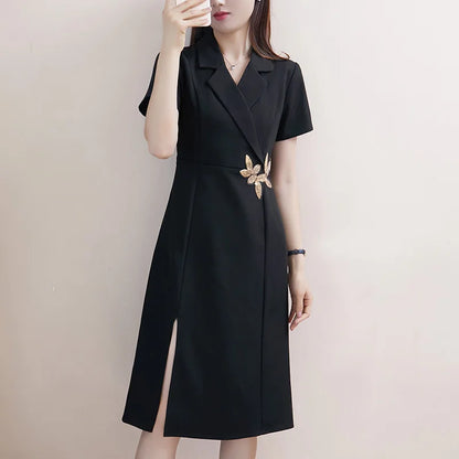 Plus Size Women's Summer Suit Dress with Drapey Business Wear Classy Elegant Goddess Style Fat mm Slimming Look Skirt