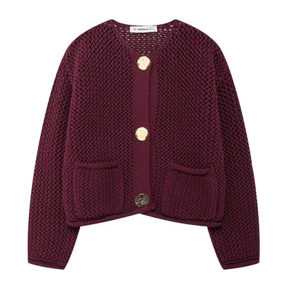 TRAF Knitted Sweater Cardigan For Women Autumn Long Sleeve Cropped Cardigans Ladies Outerwears Winter Button Knit Sweater