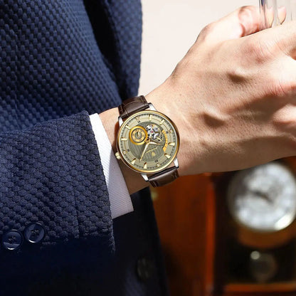 POEDAGAR Sports Luxury Men Clock Waterproof Luminous Man Watch Hollow Tourbillon Automatic Mechanical Leather Men's Watches Male