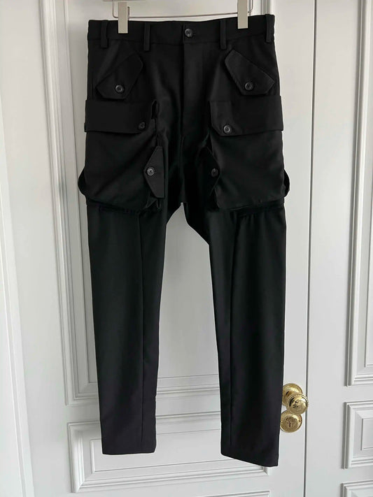 TOP-YAMAMOTO original design straight-leg trousers, woolen gabardine hip-hop skateboard trousers
