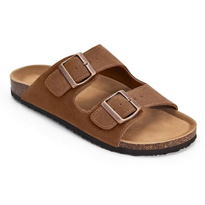 Pallene New Summer Women's Slippers With Arch Support Slip-On Outdoor Slides Cork Footbed Sandals With Adjustable Double Buckle