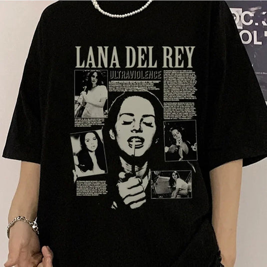 Singer Lana Del Rey Print T Shirt Men Women Fashion Hip Hop Streetwear Harajuku Short Sleeve Plus Size T Shirt Unisex Top