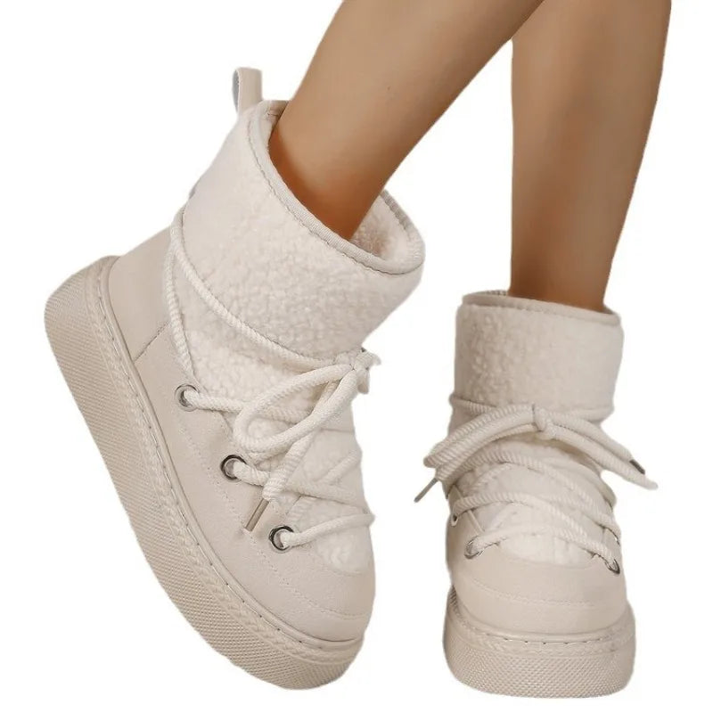 2024 Autumn and Winter New Thick-soled Cross-tie Snow Boots Thickened Mid-length Over-the-knee Warm Women's Boots