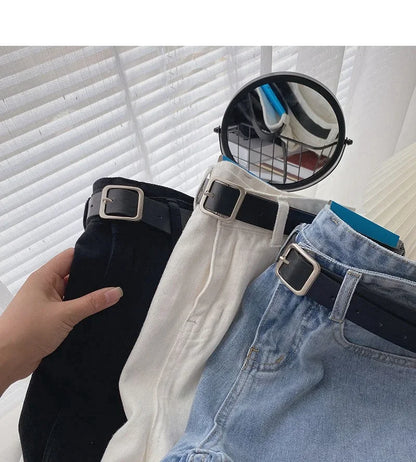 2022 New Spring Summer High-Waisted Slimming A- Line Denim Shorts Women's Loose-Fit Casual Heat Pants Rolled Edge Design